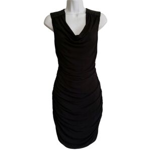 Studio Y Womens Small Cowl Neck Cut Out Back Black Rhinestone Ruched Dress